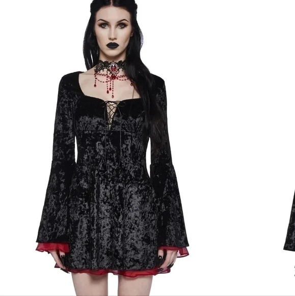 Widow Gothic Beauty Velvet Mini Dress Medium - Picture 4 of 5